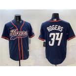 Men's Detroit Tigers #34 Jake Rogers Navy With Patch Cool Base Stitched Baseball Jersey