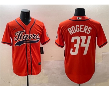 Men's Detroit Tigers #34 Jake Rogers Orange With Patch Cool Base Stitched Baseball Jersey