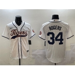 Men's Detroit Tigers #34 Jake Rogers White With Patch Cool Base Stitched Baseball Jersey