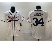 Men's Detroit Tigers #34 Jake Rogers White With Patch Cool Base Stitched Baseball Jersey