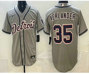 Men's Detroit Tigers #35 Justin Verlander Grey Cool Base Jersey