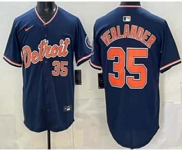 Men's Detroit Tigers #35 Justin Verlander Navy Limited Jersey