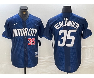 Men's Detroit Tigers #35 Justin Verlander Number Navy 2024 City Connect Cool Base Limited Stitched Jersey