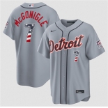 Men's Detroit Tigers #7 Kevin McGonigle Gray 2026 USA 250 Fourth of July Stitched Baseball Jersey