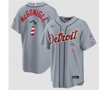 Men's Detroit Tigers #7 Kevin McGonigle Gray 2026 USA 250 Fourth of July Stitched Baseball Jersey