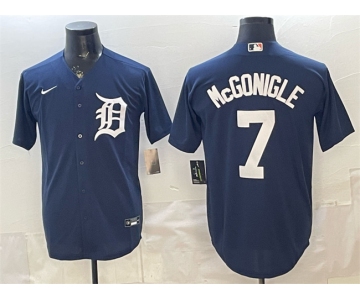 Mens Detroit Tigers #7 Kevin McGonigle Navy Cool Base Stitched Baseball Jersey