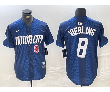 Men's Detroit Tigers #8 Matt Vierling Number Navy 2024 City Connect Cool Base Limited Stitched Jersey