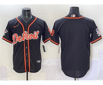 Men's Detroit Tigers Blank Black With Patch Cool Base Stitched Baseball Jersey