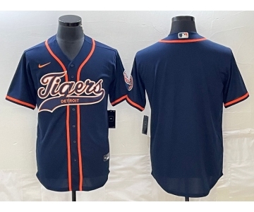 Men's Detroit Tigers Blank Navy Cool Base Stitched Baseball Jersey