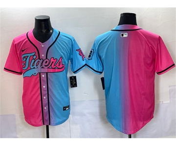 Men's Detroit Tigers Blank Pink Blue Limited Stitched Baseball Jersey