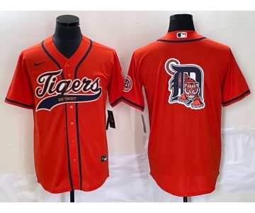 Men's Detroit Tigers Orange Team Big Logo Cool Base Stitched Baseball Jersey