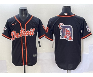 Men's Detroit Tigers Team Big Logo Black With Patch Cool Base Stitched Baseball Jersey