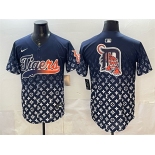 Men's Detroit Tigers Team Big Logo Navy With Patch Vapor Premier Limited Stitched Baseball Jersey