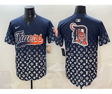 Men's Detroit Tigers Team Big Logo Navy With Patch Vapor Premier Limited Stitched Baseball Jersey