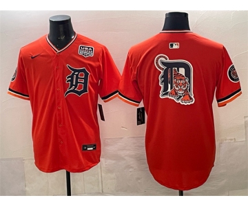 Men's Detroit Tigers Team Big Logo Orange 2026 Alternate USA 250' Patch Vapor Premier Limited Stitched Baseball Jersey