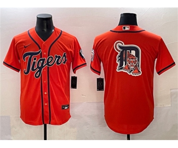 Men's Detroit Tigers Team Big Logo Orange With Patch Cool Base Stitched Baseball Jersey