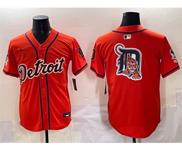 Men's Detroit Tigers Team Big Logo Orange With Patch Vapor Premier Limited Stitched Baseball Jersey