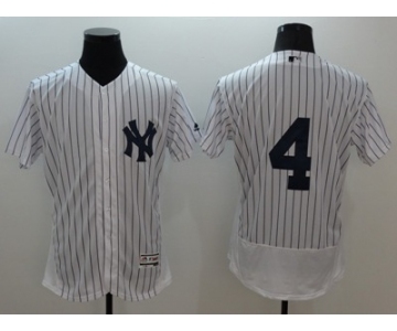 Men New York Yankees #4 Lou Gehrig Majestic white stripe Flexbase Authentic Collection Player Jersey