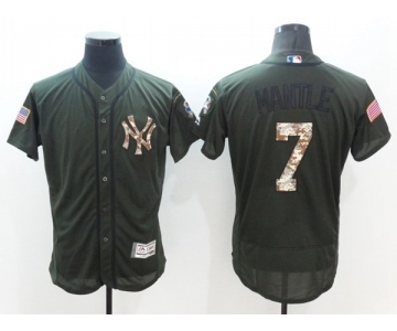 Men New York Yankees #7 Mickey Mantle Majestic Green Salute to Service Flexbase Authentic Collection Jersey