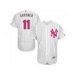 Men's Majestic New York Yankees #11 Brett Gardner Authentic White 2016 Mother's Day Fashion Flex Base MLB Jersey