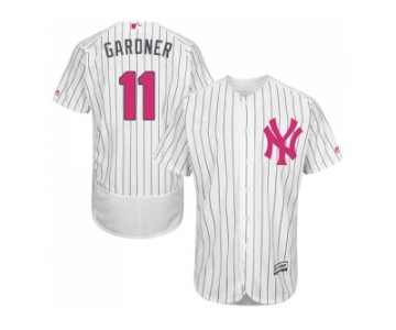 Men's Majestic New York Yankees #11 Brett Gardner Authentic White 2016 Mother's Day Fashion Flex Base MLB Jersey