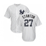 Men's Majestic New York Yankees #27 Giancarlo Stanton Authentic White Team Logo Fashion MLB Jersey Men's Majestic New York Yankees #27 Giancarlo Stanton Authentic White Team Logo Fashion MLB Jersey