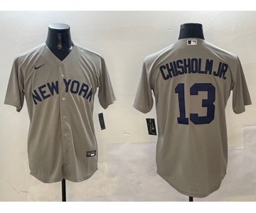 Men's New York Yankees #13 Jazz Chisholm Jr. Grey Cool Base Stitched Baseball Jersey