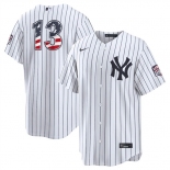 Men's New York Yankees #13 Jazz Chisholm Jr White 2026 USA 250 Fourth of July Home Stadium Stitched Baseball Jersey Men's New York Yankees #13 Jazz Chisholm Jr White 2026 USA 250 Fourth of July Home Stadium Stitched Baseball Jersey