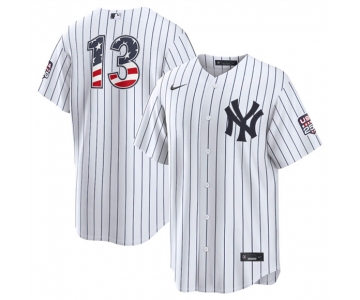 Men's New York Yankees #13 Jazz Chisholm Jr White 2026 USA 250 Fourth of July Home Stadium Stitched Baseball Jersey