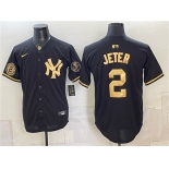 Men's New York Yankees #2 Derek Jeter Black Gold With Patch Stitched Baseball Jersey