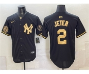 Men's New York Yankees #2 Derek Jeter Black Gold With Patch Stitched Baseball Jersey Men's New York Yankees #2 Derek Jeter Black Gold With Patch Stitched Baseball Jersey