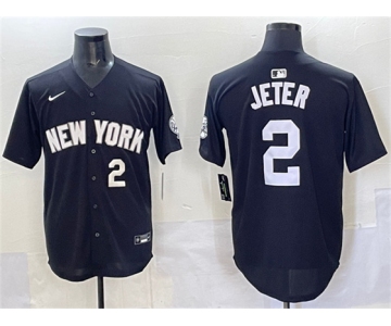 Men's New York Yankees #2 Derek Jeter Black Limited Stitched Baseball Jersey