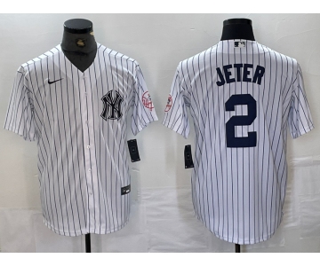 Men's New York Yankees #2 Derek Jeter Name White With Patch 2024 Cool Base Stitched Jersey