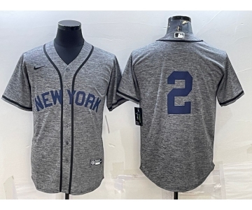 Men's New York Yankees #2 Derek Jeter No Name Grey Gridiron Cool Base Stitched Jersey