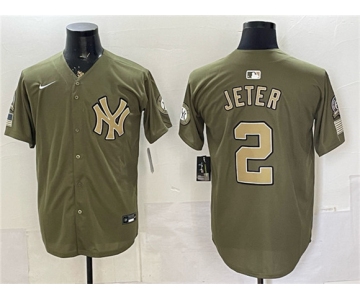 Men's New York Yankees #2 Derek Jeter Olive 2026 Armed Forces Day Stitched Baseball Jersey
