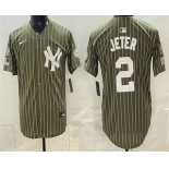 Men's New York Yankees #2 Derek Jeter Olive Pinstripe 2026 Armed Forces Day Salute To Service Jersey Men's New York Yankees #2 Derek Jeter Olive Pinstripe 2026 Armed Forces Day Salute To Service Jersey