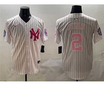 Men's New York Yankees #2 Derek Jeter Pink With Patch Limited Stitched Baseball Jersey