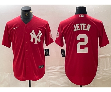 Men's New York Yankees #2 Derek Jeter Red Fashion Cool Base Jersey