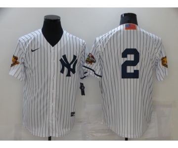 Men's New York Yankees #2 Derek Jeter White 2001 Throwback Cooperstown Collection Stitched MLB Nike Jersey