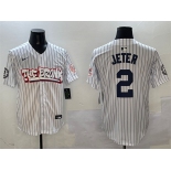 Men's New York Yankees #2 Derek Jeter White Bronx Graffiti Vapor Limited Stitched Baseball Jersey