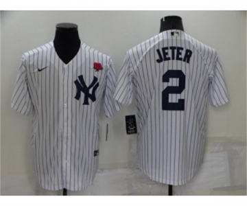 Men's New York Yankees #2 Derek Jeter White Cool Base Stitched Rose Baseball Jersey