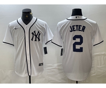 Men's New York Yankees #2 Derek Jeter White Fashion Cool Base Jersey