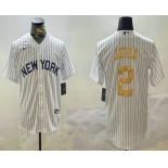 Men's New York Yankees #2 Derek Jeter White Pinstripe Name Fashion Cool Base Jersey