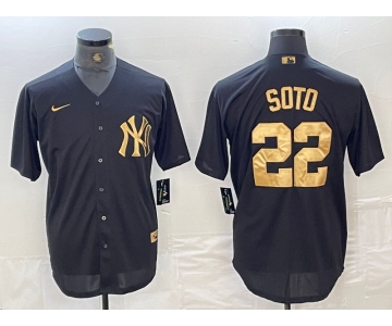 Men's New York Yankees #22 Juan Soto Black Gold Cool Base Stitched Jersey