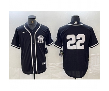 Men's New York Yankees #22 Juan Soto No Name Black White Cool Base Stitched Jersey