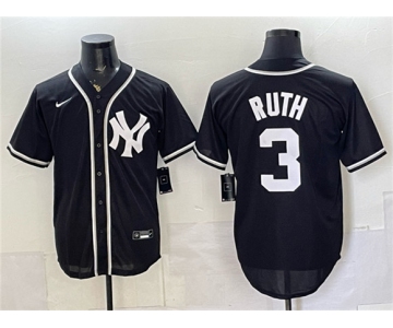 Men's New York Yankees #3 Babe Ruth 2026 Fashion Replica Black Out Stitched Baseball Jersey