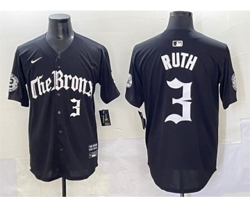 Men's New York Yankees #3 Babe Ruth Black 'Gothic Legacy Edition' Vapor Premier Limited Stitched Baseball Jersey