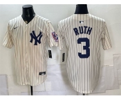 Men's New York Yankees #3 Babe Ruth Cream 2026 Field of Dreams Stadium Stitched Baseball Jersey Men's New York Yankees #3 Babe Ruth Cream 2026 Field of Dreams Stadium Stitched Baseball Jersey