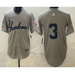 Men's New York Yankees #3 Babe Ruth Grey Without Name Limited Jersey Men's New York Yankees #3 Babe Ruth Grey Without Name Limited Jersey