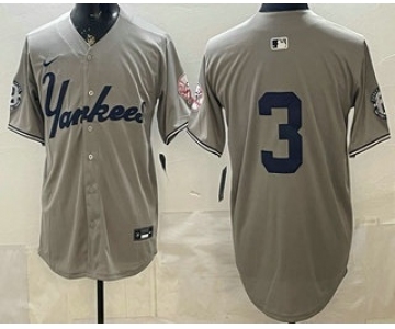 Men's New York Yankees #3 Babe Ruth Grey Without Name Limited Jersey